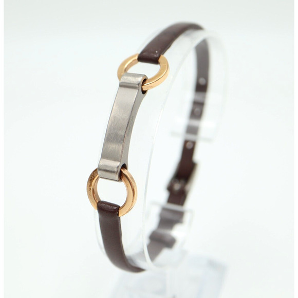 Boccia Titanium Link Bracelet Brown Leather Strap - Picture 1 of 12